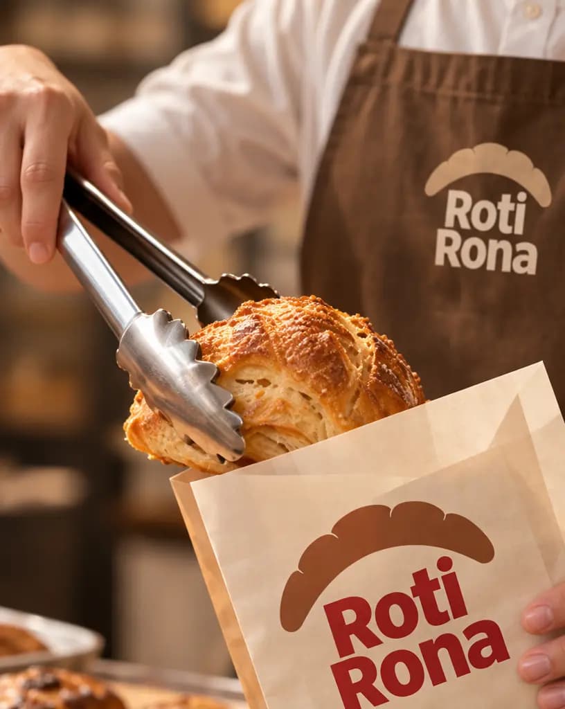 Roti Rona bread packed in a branded paper bag