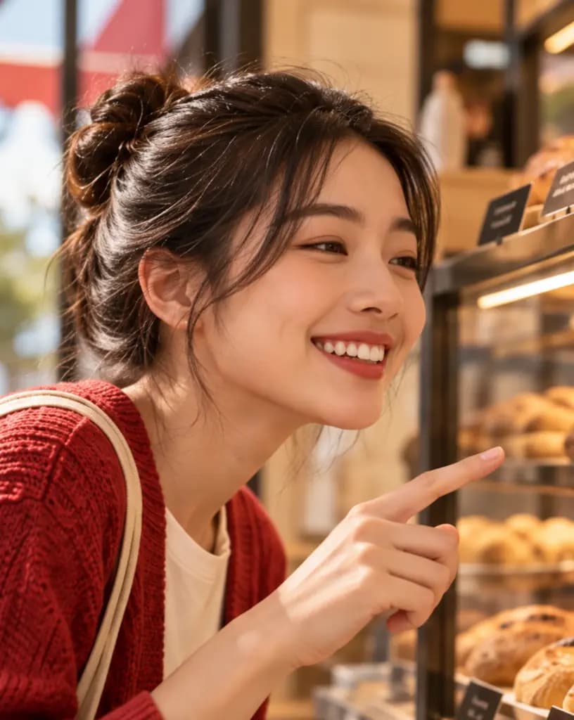 Customer choosing bread at Roti Rona bakery